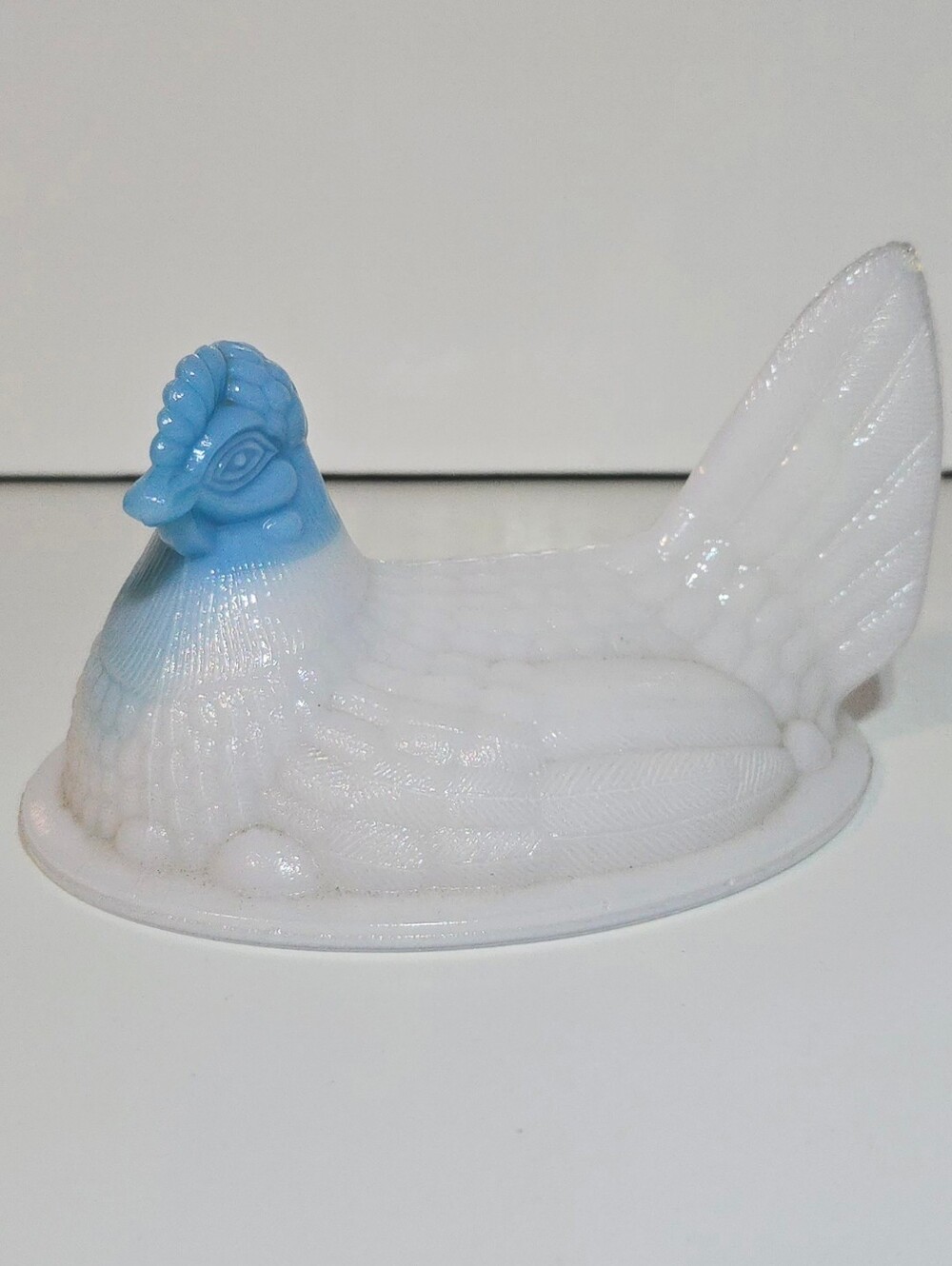Westmoreland Milk Glass Hen Figure Blue Head Vtg Collectible Glassware Lid Only